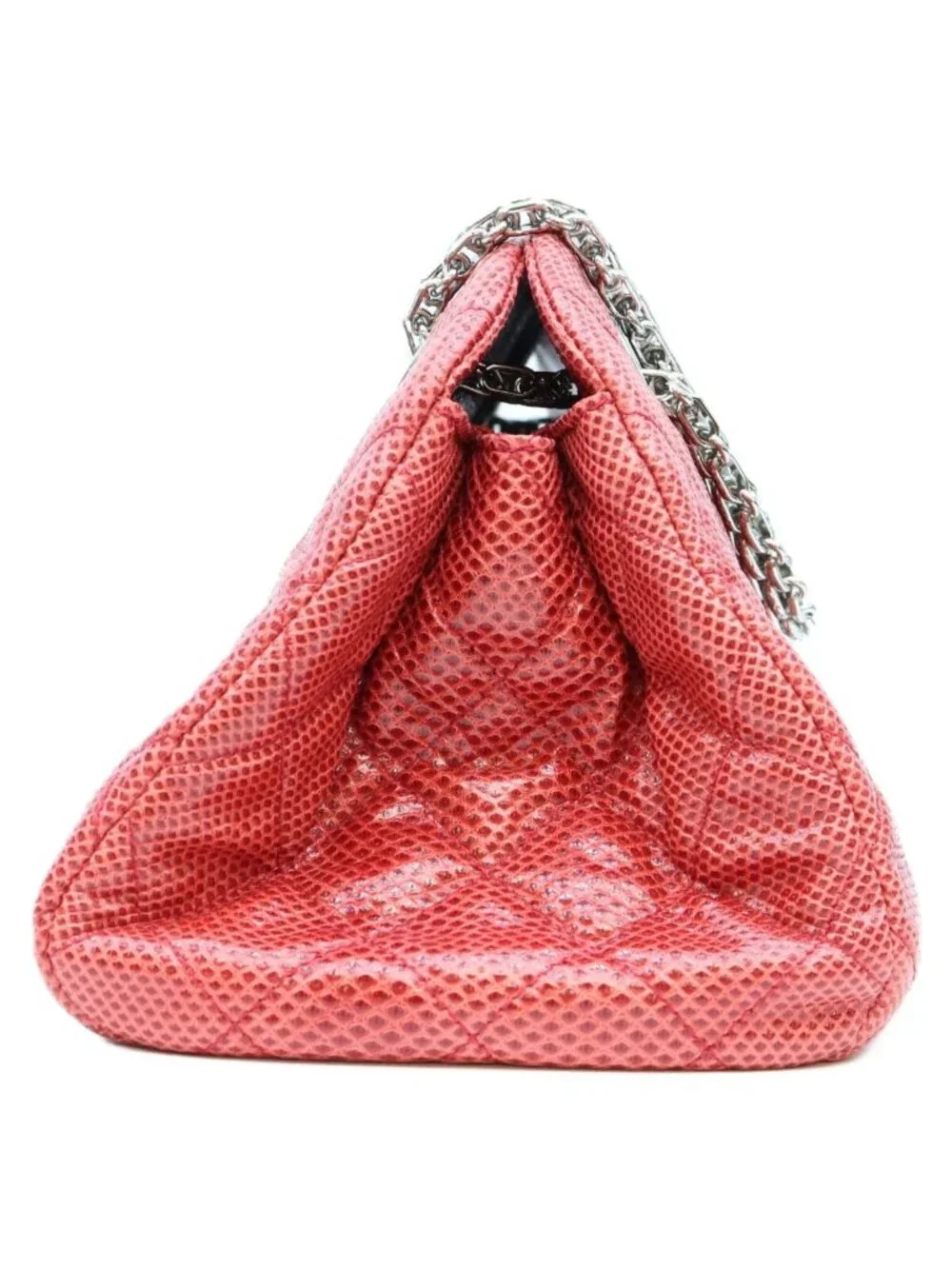 Chanel Red Exotic Leather Silver Bowling Shoulder Bag